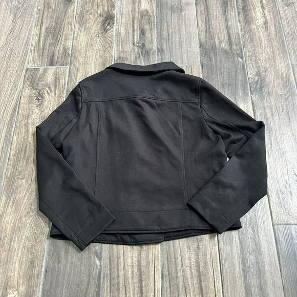 Max Studio $118 Ladies large  Black Knit Scuba Moto Jacket Casual Minimalist - Picture 2 of 5